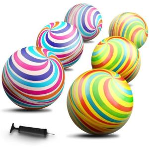 imageNew Bounce Bouncy Balls for Kids  Playground Balls  Set of 6 Balls with Pump  85quot Ball for Children Toddlers and PetsColorful Swirl