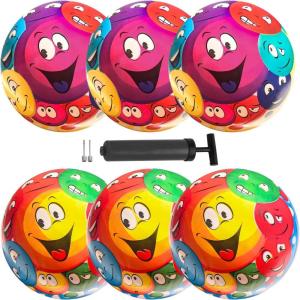 imageNew Bounce Bouncy Balls for Kids  Playground Balls  Set of 6 Balls with Pump  85quot Ball for Children Toddlers and PetsSmiley Face