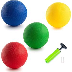 imageNew Bounce Dodgeball Balls  Heavy Duty Set of 4 PG DodgeBall Balls for Kids and Adults Official Size for Dodgeball and Handball  Perfect for Camps and SchoolsBlue Red Yellow Green