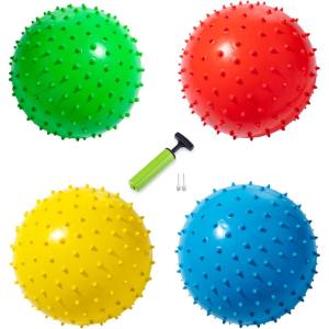 imageNew Bounce Knobby Balls Set for Kids  Set of 4 Bumpy 85quot Sensory Inflatable Balls with Pump  Textured Toys for Toddlers Therapy Outdoor Play Party Favors ampamp Dog Toys
