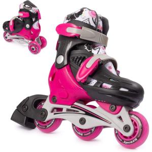 imageNew Bounce Roller Skates for Little Kids  Shoe Size EU 2831 US Kids Junior Size 811 2in1 Roller Skates for Girls Converts from TriWheel to Inline Skates  Rollerskates for BeginnerPink